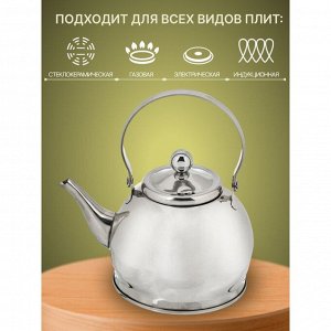 Чайник нержавеющая сталь, 0.8 л, зеркальный, с ситечком, Daniks, индукция, GS-04327