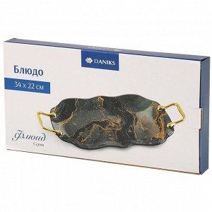 Блюдо стекло, 22х34 см, черное, Флюид, Daniks, S320435H