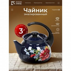 Чайник сталь, эмалированное покрытие, 3 л, ручка консольная, Керченский металлургический завод, в ассортименте, 42715-123/6-У4