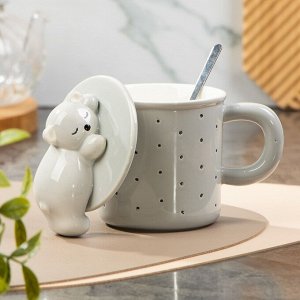 Кружка керамика, 400 мл, Спящий мишка, с крышкой, с ложкой, с крышкой и ложкой, Y4-8976, в ассортименте