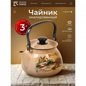 Чайник сталь, эмалированное покрытие, 3 л, ручка металлическая, Керченский металлургический завод, Травы Прованса, пудра, 42115-123/6-У4