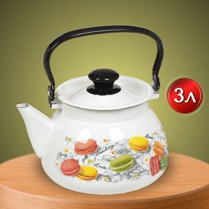 Чайник сталь, эмалированное покрытие, 3 л, с декором, ручка металлическая, Керченский металлургический завод, Цветное печенье, белый, 42104-122/6-У4