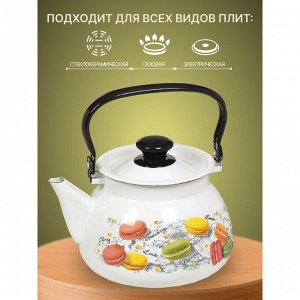 Чайник сталь, эмалированное покрытие, 3 л, с декором, ручка металлическая, Керченский металлургический завод, Цветное печенье, белый, 42104-122/6-У4