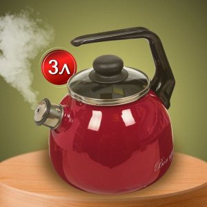 Чайник сталь, эмалированное покрытие, 3 л, со свистком, ручка консольная, Vitross, Bon Appetit, индукция, вишневый, 1RС12