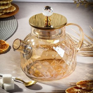 Чайник заварочный стеклянный 1000мл с фильтром рифл Crystall Amber Studio TM Appetite