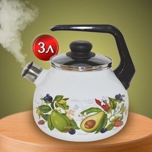 Чайник сталь, эмалированное покрытие, 3 л, со свистком, ручка консольная, СтальЭмаль, Авокадо, индукция, 4с209я