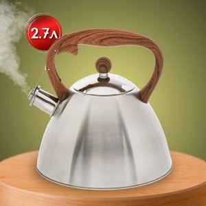 Чайник нержавеющая сталь, 2.7 л, со свистком, сатинированный, ручка бакелитовая, с силиконовым покрытием, Daniks, индукция, PR-2203