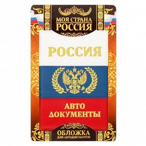 Обложка для автодокументов триколор с тиснением "Россия"