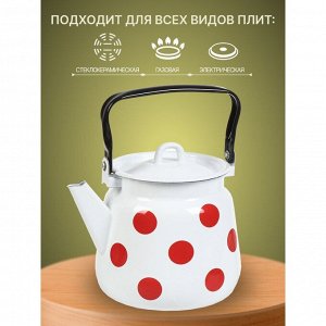 Чайник сталь, эмалированное покрытие, 3.5 л, петля, Сибирские товары, Красный горох, белый, С2716*79