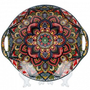 Блюдо фарфор, 22.5х20.5х4.5 см, с ручками, синее, Arabesque, 860082