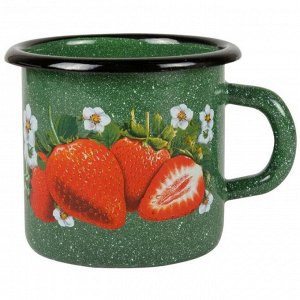 Кружка сталь, эмалированное покрытие, 1 л, Клубника садовая, 1л, Сибирские товары, С0107.з*59, зелен рябчик
