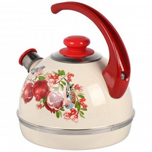 Чайник сталь, эмалированное покрытие, 3.5 л, со свистком, ручка консольная, Рубин, Цветущий гранат, слоновая кость, T04/35/04/37/H13