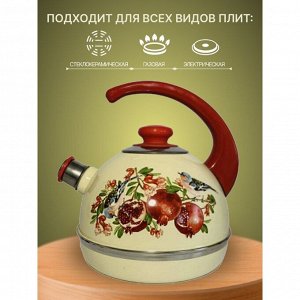 Чайник сталь, эмалированное покрытие, 3.5 л, со свистком, ручка консольная, Рубин, Цветущий гранат, слоновая кость, T04/35/04/37/H13