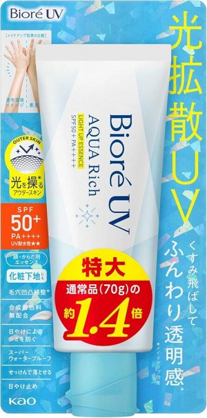 Biore UV Aqua Rich Light Up Essence SPF50+ PA+++ - легкий и подсвечивающий солнцезащитный крем, увеличенный объем