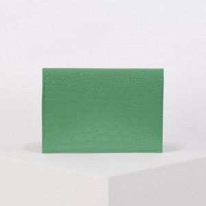 Обложка для паспорта, тиснение фольга, крокодил, цвет зелёный