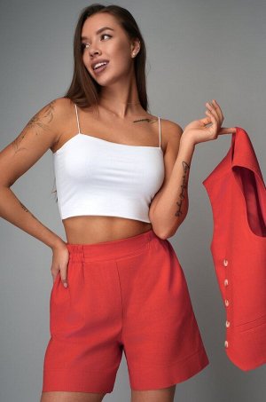 Женский льняной костюм жилет с шортами Happyfox