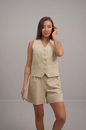 Женский льняной костюм жилет с шортами Happyfox