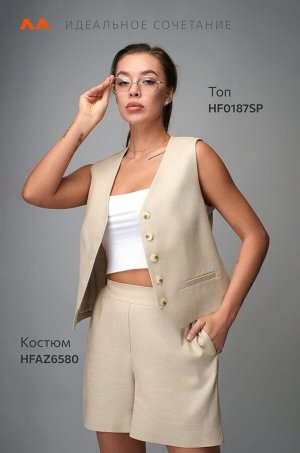 Женский льняной костюм жилет с шортами Happyfox