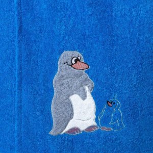 Килт муж КМ-2019, 70х150 синий, вышивка Пингвины, махра 300г/м хл100%