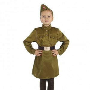 Карнавальный костюм для девочки "Военный", платье, ремень, пилотка, р-р 68, рост 134 см