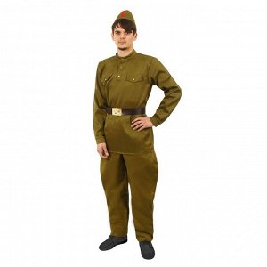 Костюм мужской «Военный», гимнастёрка, брюки-галифе, ремень, пилотка, р. 52, рост 176-180 см