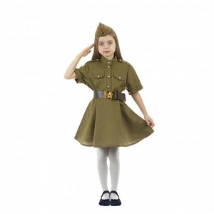 Карнавальный костюм военного: платье с коротким рукавом, пилотка, р-р 32, рост 122-128 см