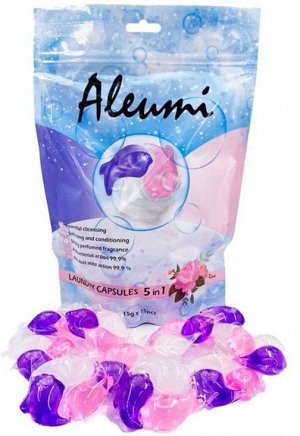 Капсулы для стирки ALEUMI Rose 5в1 (Роза), пакет 30шт*15гр. Высоконцентрированное средство с 8-кратной силой очищения. Смягчение ткани. Парфюмированный аромат. Антибактериальный эффект 99,9%.
