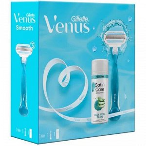 Venus Подарочный набор для женщин Smooth: бритва, 1 сменная кассета, гель для бритья Satin Care, для чувствительной кожи, 75 мл
