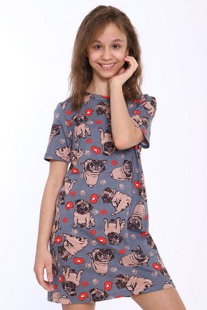 Сорочка Варианты расцветки: серый/мопсы
Ткань:  кулирка с лайкрой, Состав: 95% Хлопок; 5% Эластан
Детская сорочка с короткими рукавами для девочек из легкого трикотажа. Домашняя одежда для девочек дол