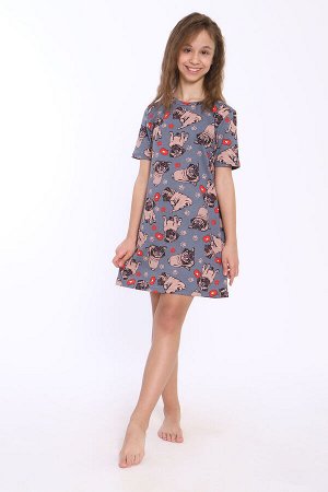 Сорочка Варианты расцветки: серый/мопсы
Ткань:  кулирка с лайкрой, Состав: 95% Хлопок; 5% Эластан
Детская сорочка с короткими рукавами для девочек из легкого трикотажа. Домашняя одежда для девочек дол