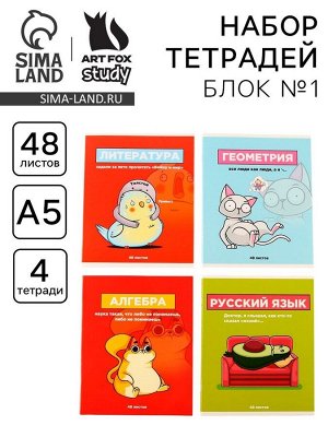 Тетрадь предметная 48 листов «Персонажи», А5, 4 шт.