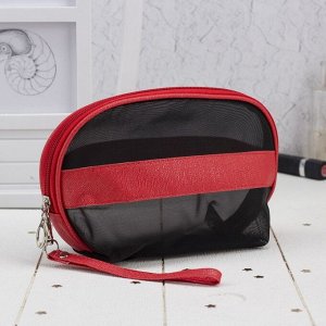 Косметичка-сумочка, отдел на молнии, с ручкой, цвет чёрный/красный