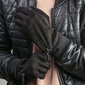 Перчатки мужские безразмерные, молния, без подклада, цвет чёрный
