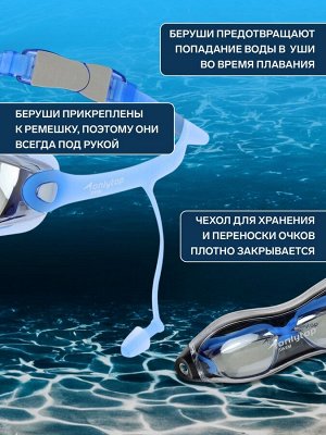 Очки для плавания ONLYTOP, беруши, цвета МИКС