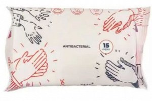 Салфетки влажные Akinawa Antibacterial. 15шт. Антибактериальные, с экстрактом Алое, гипоаллергенные, без спирта. Японское качество пр. Китай.