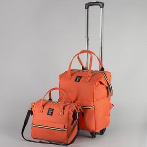 Сумка-рюкзак на колёсах, с сумкой-трансформером, отдел на молнии, наружный карман, цвет оранжевый