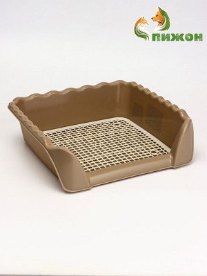 УЦЕНКА Туалет для собак с высокими бортами и съемной сеткой 38х36х12 см, бежевый