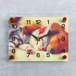 Часы настенные, серия: Животный мир, &quot;Котёнок и собачка&quot;, 20х26 см  микс