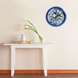 Часы настенные "Цветы", синий обод, 28х28 см
