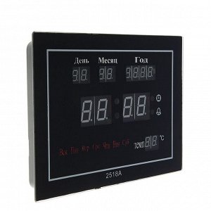 Часы настенные электронные с термометром и будильником. цифры красные. 18.5х25 см