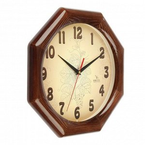 Часы настенные, серия: Классика, восьмигранные "Узор", деревянный обод, 30х30 см
