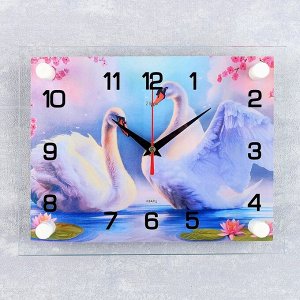 Часы настенные, серия: Животный мир, "Пара лебедей", плавный ход, 20 х 26 см