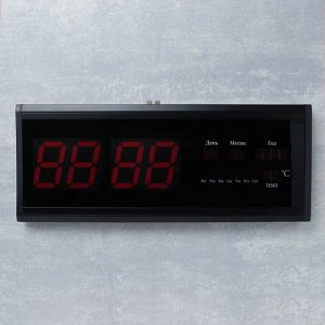 Часы настенные электронные, с термометром и календарём, красные цифры, 48х19х3 см