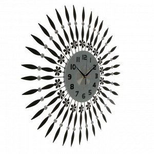Часы настенные, серия Ажур "Чёрные лучики", циферблат круглый, стразы, 1 АА, d=63 см