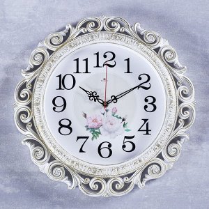 Часы настенные, серия: Цветы, "Хостон", плавный ход, d=40.5 см, белое золото