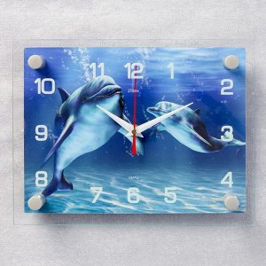Часы настенные. серия: Море. "Дельфины". 20х26  см. микс