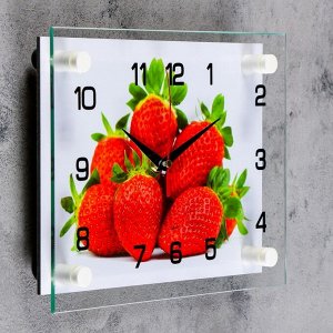 Часы настенные, серия: Кухня, "Клубника", стекло, 20х26  см, микс