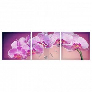 Часы настенные, модульные, серия: Цветы, "Фиолетовые орхидеи", 35х110  см, в ассортименте