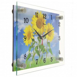 Часы настенные, серия: Цветы, "Три подсолнуха", 20х26 см, в ассортименте