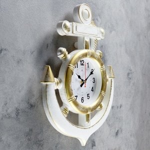 Часы настенные, серия: Море, "Якорь", бело-золотые,  39 см
